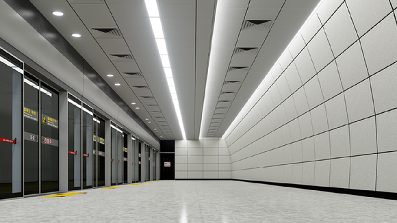 지하철 역사 내 적용된 PCM 불연칼라강판의 활용 모습을 3D로 구현한 렌더링 이미지. [사진=KG스틸]