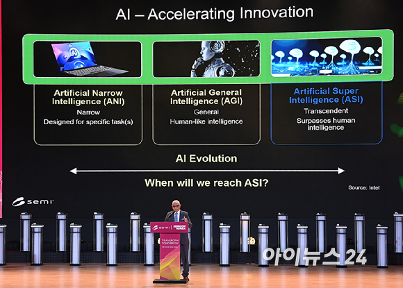 아지트 마노차(Ajit Manocha) 세미(SEMI) 최고경영자(CEO)가 11일 서울 강남구 코엑스에서 열린 세미콘 코리아 2026에서 인사말을 하고 있다. [사진=곽영래 기자]