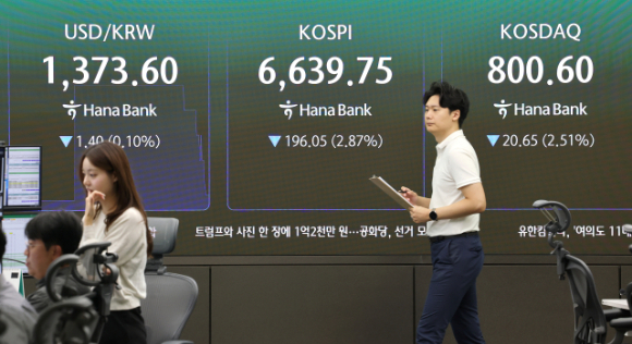 2일 서울 중구 하나은행 딜링룸 [사진=연합뉴스]