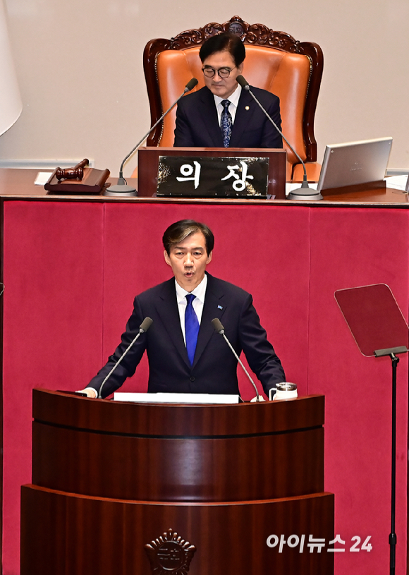 조국 조국혁신당 대표가 9일 오후 서울 여의도 국회에서 열린 비교섭단체 대표 연설을 하고 있다. [사진=곽영래 기자]