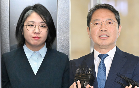 용혜인 성평등가족부 장관 후보자(왼쪽)가 지난 2일 서울 서대문구에 마련된 인사청문회 준비 사무실로 출근하고 있다. 오른쪽은 지난 3일 오전 서울 종로구 적선현대빌딩에 마련된 인사청문회 준비사무실로 출근하던 중 취재진 질의에 답하고 있는 김승원 법무부 장관 후보자. [사진=곽영래 기자]