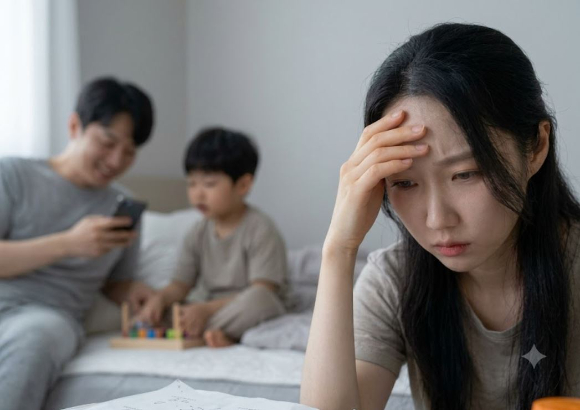 덧셈과 뺄셈을 틀리는 아이를 보고도 여유로운 모습을 보이는 남편으로 인해 불안함을 느끼고 있는 아내 사연이 전해졌다. 본 기사와 무관한, AI 생성 이미지. [사진=제미나이 생성 이미지]