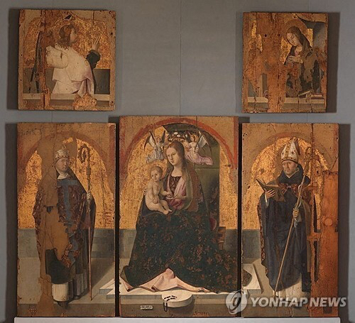 안토넬로 다 메시나의 '산 그레고리오 제단화'를 구성하는 5개 패널. [로이터=연합뉴스]