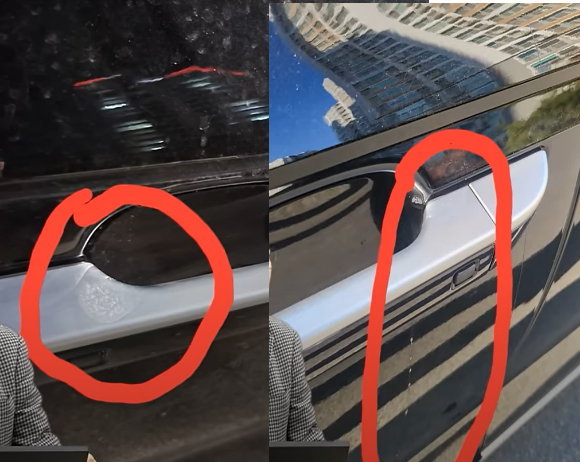 이웃 주민의 이중 주차에 불만을 품고 차량에 상습적으로 침을 뱉은 남성이 경찰 조사까지 받았지만, 처벌 기준이 불명확해 입건조차 되지 않았다. 위 사진은 피해 주민 A씨의 차량에 묻은 침 흔적. [사진=유튜브 '한문철TV']