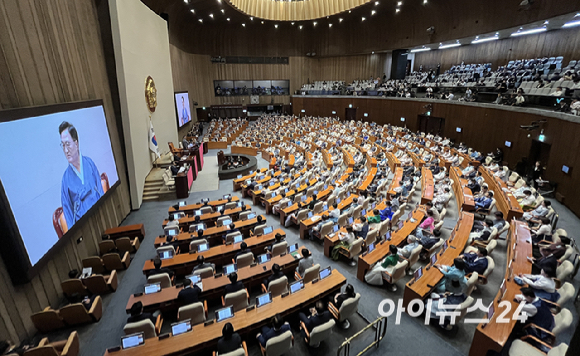 우원식 국회의장이 1일 오후 서울 여의도 국회에서 열린 제22대 제429회국회(정기회) 개회식에서 개회사를 하고 있다. [사진=곽영래 기자]