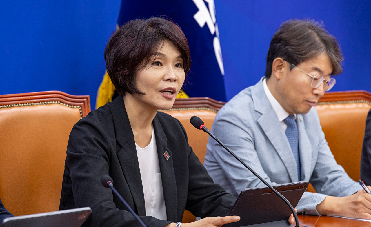 더불어민주당 한정애 정책위의장이 2일 국회에서 열린 원내대책회의에서 정기국회 운영 방향에 대해 말하고 있다. 2025.9.2 [사진=연합뉴스]