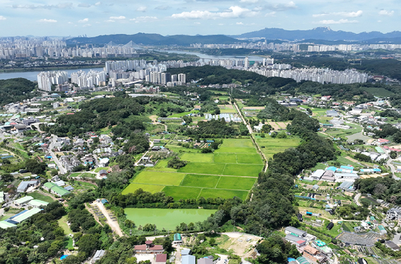 서울 서초구 서리풀지구와 아파트 단지 뒤편으로 주택 공급 대책에서 그린벨트 해체 후보지로 유력 검토되는 내곡동 예비군훈련장 일대 [사진=연합뉴스]