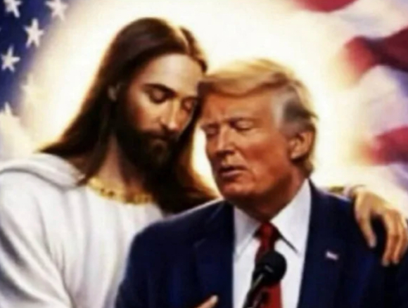 트럼프 대통령과 그가 올렸던 '예수 행세' AI 생성 사진. [사진=AFP 연합뉴스]