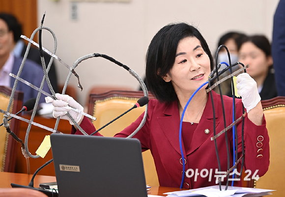 김희정 국민의힘 의원이 16일 국회 국토교통위원회에서 열린 2025년도 국정감사에서 고속도로 동파방지 열선 설치 부실 문제를 질의하고 있다. [사진=곽영래 기자]
