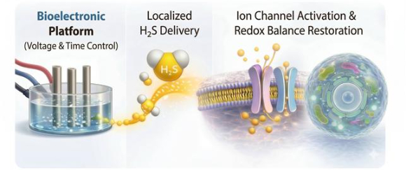 KAIST 연구팀이 황화수소의 생성과 전달을 원하는 시간과 위치에서 정밀하게 조절할 수 있는 전기화학 기반 &lsquo;황화수소 전달 바이오전자 플랫폼&rsquo;을 개발했다. [사진=KAIST]