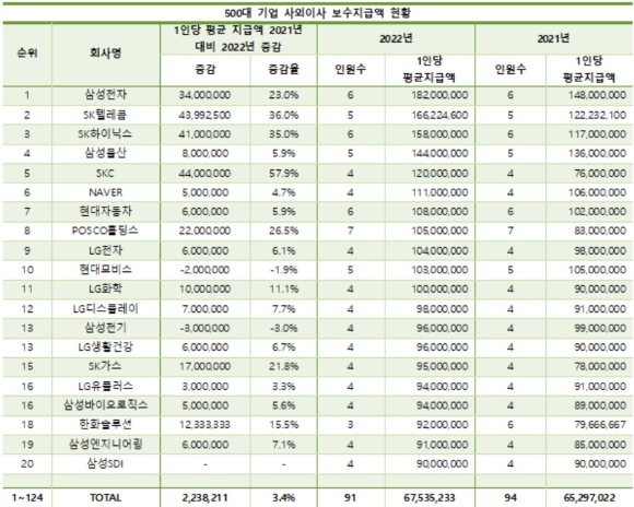 사외이사 보수지급액 현황 [사진=리더스인덱스]