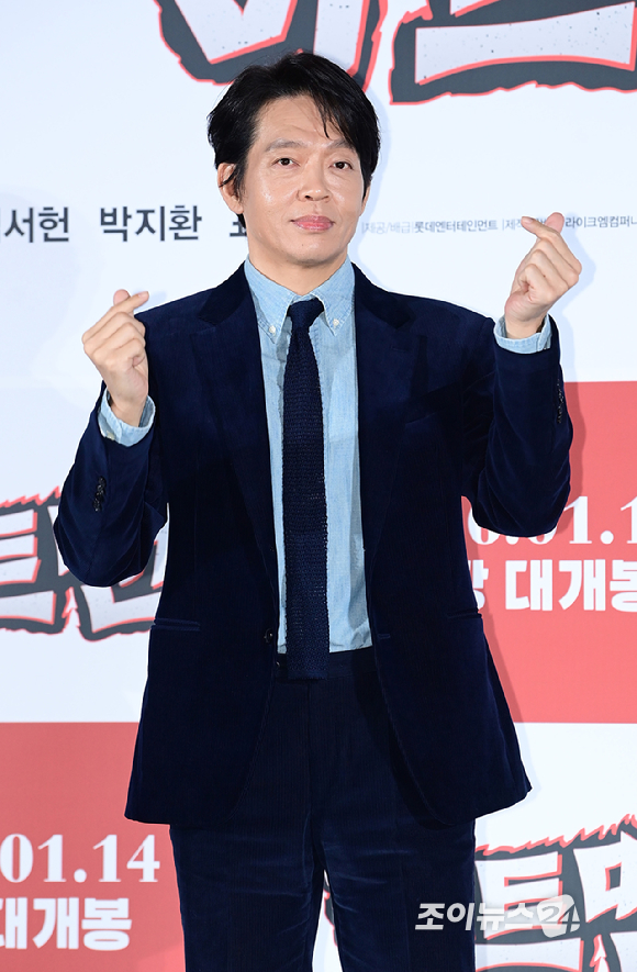 배우 박지환이 11일 오전 서울 광진구 자양동 롯데시네마 건대입구점에서 열린 영화 '하트맨'(감독 최원섭) 제작보고회에 참석하고 있다. [사진=정소희 기자]