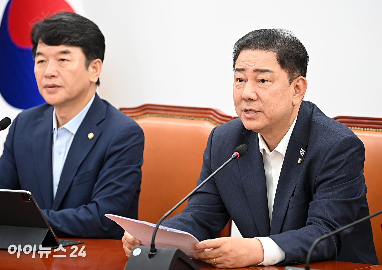 김병기 더불어민주당 원내대표가 7일 오전 서울 여의도 국회에서 열린 원내대책회의에서 발언하고 있다. [사진=곽영래 기자]
