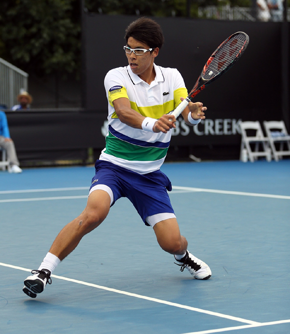 부상 회복 후 코트에 복귀한 정현이 4번째 대회인 남자프로테니스(ATP) 챌린저대회인 로스시오픈 단식 본선 1회전에서 탈락했다. 사진은 지난 2017년 호주오픈 출전 당시 정현. [사진=라코스테]