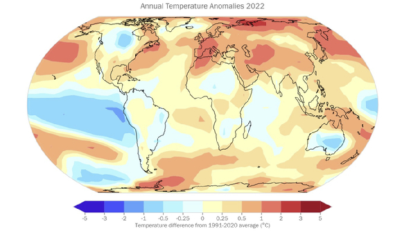 2022년 지구 평균 기온은 1850~1900년 평균보다 섭씨 1.15도 상승한 것으로 나타났다 [사진=WMO]