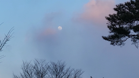 15일 세종청사에 눈이 오는 가운데 정월 대보름달이 떴다. [사진=정종오 기자]
