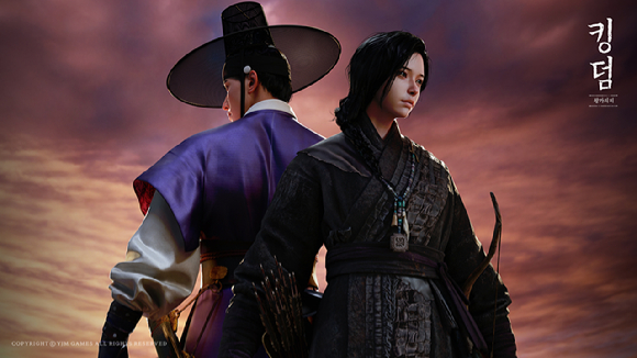 '킹덤: 왕가의 피'가 출시됐다. 게임에서 만나볼 수 있는 캐릭터인 이창(좌측)과 아신. [사진=액션스퀘어]