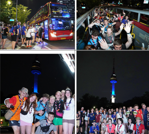 조기 퇴영했던 영국 스카우트연맹 소속 155명 대원이 지난 6일 밤 서울에서 시티 투어버스를 타고 야경을 즐겼다. [사진=서울시]