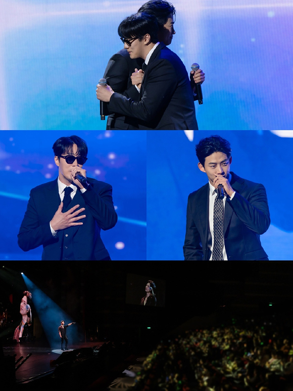 소지섭X옥택연이 대만에서 공동 팬미팅 'SONICe parTY'를 열고 무대를 선보이고 있다. [사진=51K]