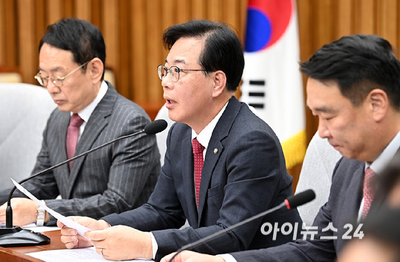 송언석 국민의힘 원내대표가 7일 오전 국회에서 열린 원내대책회의에서 발언하고 있다. [사진=곽영래 기자]