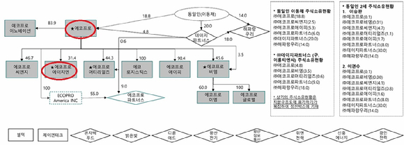 에코프로그룹의 소유 지분도. 