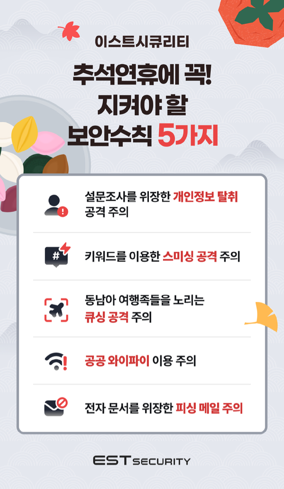 추석연휴 보안수칙 5가지. [사진=이스트시큐리티]