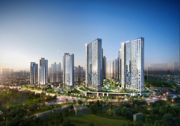 DL이앤씨&middot;GS건설&middot;SK에코플랜트 컨소시엄이 시공을 맡아 이달 내 분양하는 '구리역 하이니티 리버파크' 단지 투시도. [사진=DL이앤씨]