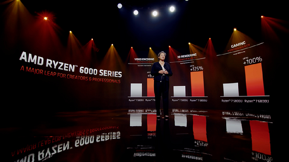 리사 수 AMD CEO가 지난해 진행한 '2022 프로덕트 프리미어' 온라인 행사에서 라이젠 6000 시리즈를 소개하고 있다. [사진=AMD ]