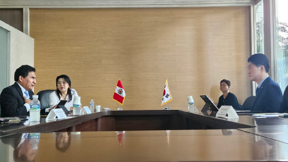 노용석 중소벤처기업부 차관이 27일 서울 종로구 정부서울청사에서 페루 생산부 차관을 만나 APEC 중소기업 장관회의 개최와 중소기업 협력 방안에 대해 논의하고 있다. [사진=중소벤처기업부]