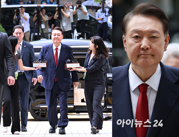 12·3 비상계엄과 관련해 특검의 수사를 받는 윤석열 전 대통령이 두 번째 구속 전 피의자 심문(영장실질심사)을 받기 위해 9일 오후 서울 서초구 중앙지법으로 출석하고 있다. [사진=사진공동취재단]