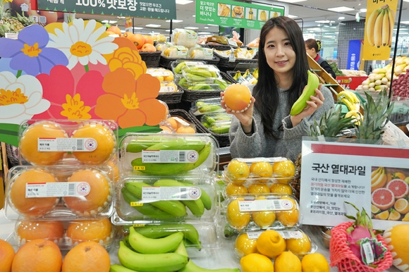 양혜원 롯데마트&middot;슈퍼 과일팀 MD(상품기획자)가 롯데마트 제타플렉스 잠실점 열대과일 코너에서 국산 열대&middot;아열대 과일 신상품을 소개하고 있다. [사진=롯데마트]