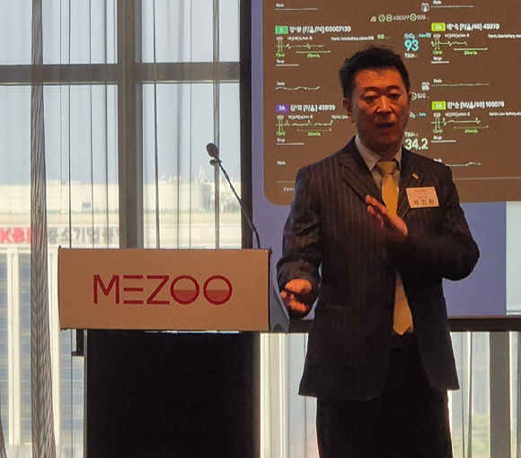 9일 서울 여의도에서 열린 기업공개(IPO) 기자 간담회에서 발표 중인 박정환 메쥬 대표이사 [사진=성진우 기자 ]