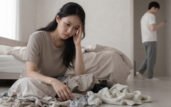 10년 가까이 빨래를 아무 곳에나 던져 놓는 남편의 습관 때문에 폭발 직전인 아내 사연이 전해졌다. 본 기사와 무관한, AI 생성 이미지. [사진=제미나이 생성 이미지]