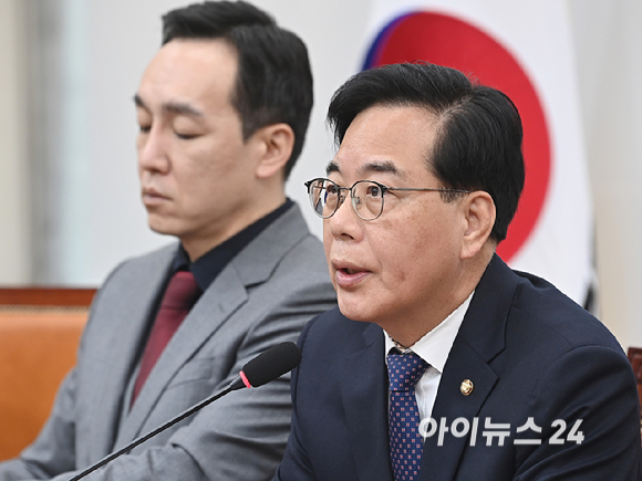 송언석 국민의힘 원내대표가 16일 서울 여의도 국회에서 열린 최고위원회의에서 발언하고 있다. [사진=곽영래 기자]