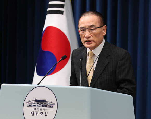 미국에서 귀국한 위성락 국가안보실장이 9일 용산 대통령실에서 방미 결과에 관해 브리핑하고 있다. 2025.7.9 [사진=연합뉴스]