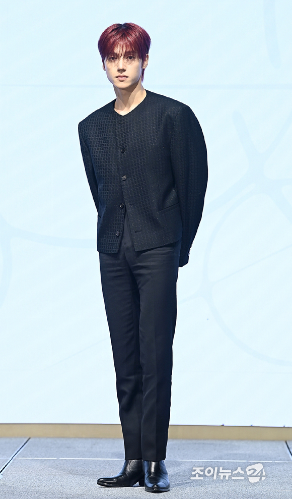 에이티즈 우영이 5일 오후 서울 여의도 페어몬트 엠버서더 서울에서 열린 미니 13집 '골든 아워 : 파트 4(GOLDEN HOUR : Part.4)' 발매 기념 기자간담회에서 포즈를 취하고 있다. [사진=곽영래 기자]