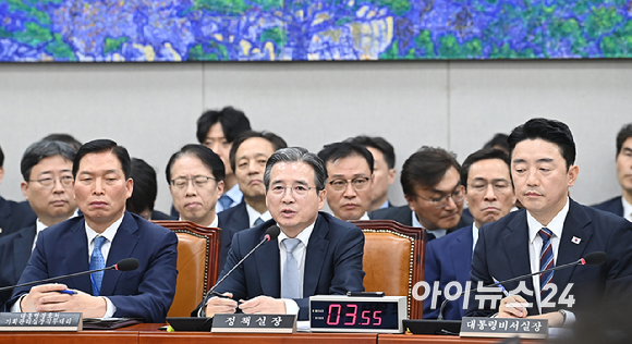 김용범 대통령실 정책실장이 6일 서울 여의도 국회에서 열린 운영위원회의 대통령비서실과 국가안보실, 대통령경호처 등에 대한 국정감사에서 질의에 답하고 있다. [사진=곽영래 기자]