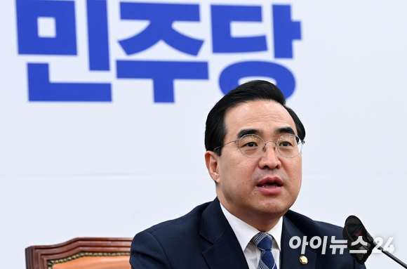 박홍근 더불어민주당 원내대표가 9일 오전 서울 여의도 국회에서 열린 정책조정회의에서 모두발언을 하고 있다. [사진=김성진 기자]