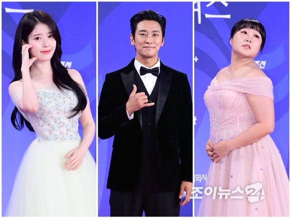 청룡시리즈어워즈 영광의 수상자들. 아이유, 주지훈, 이수지. [사진=정소희기자 ]