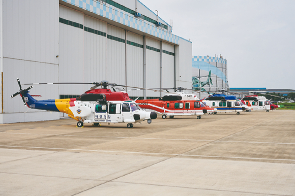 사진 앞쪽부터 해경, 산림, 경찰, 소방 헬기. [사진=한국항공우주산업]