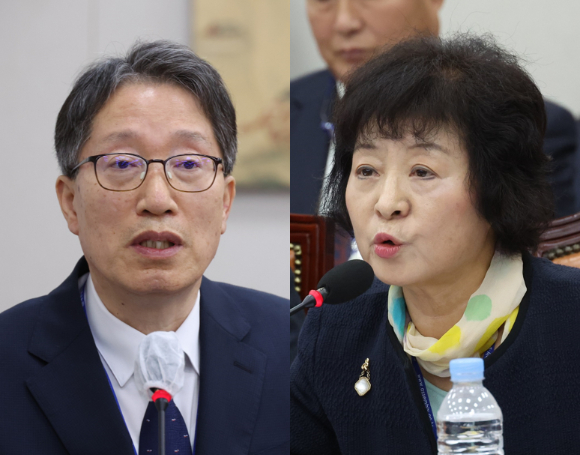 김낙년 한국학중앙연구원장(왼쪽), 박지향 동북아역사재단 이사장. [사진=연합뉴스]