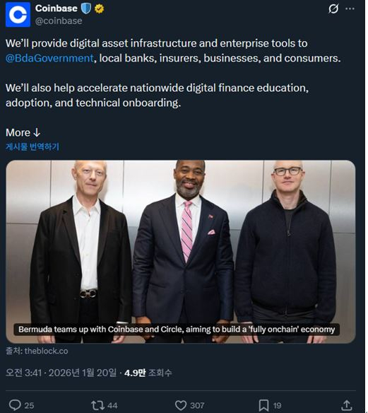 버뮤다 정부는 '완전한 온체인(fully onchain)' 경제를 구축하겠다고 공식 발표했다.