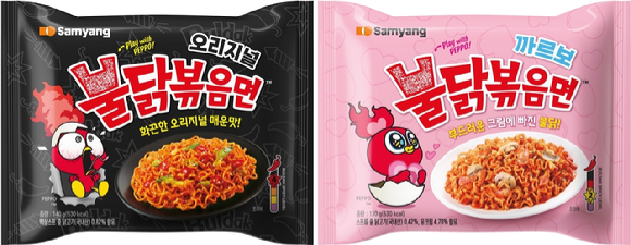 신규 마스코트 '페포'가 적용된 불닭볶음면 패키지. [사진=삼양식품]