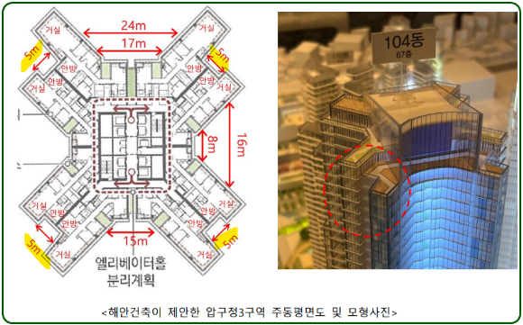 지난 8일 압구정3구역 설계 공모에 참여한 희림건축 홍보관을 찾은 조합원들이 설명을 듣고 있다. [사진=김서온 기자]