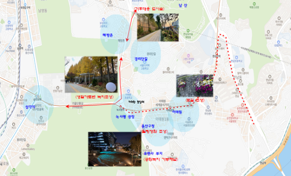 도시의 상권과 녹지의 연결 도시 녹지축. [사진=용산구]