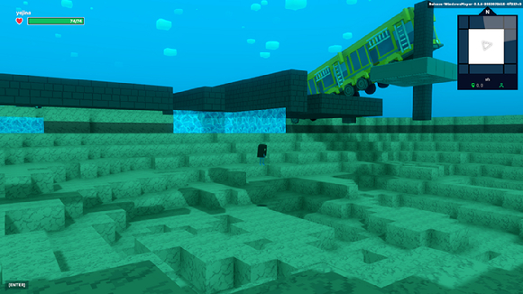 게임메이커로 만든 미니 미끄럼틀 게임. 상하로 이동하는 받침대로 타이밍에 맞춰 점프해 '버스 미끄럼틀'을 타고 착지하면 성공이다. [사진=게임메이커 캡처]