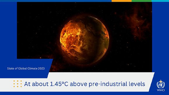 지난해 지구 평균기온은 산업화 이전보다 1.45도 상승한 것으로 나타났다. [사진=세계기상기구(WMO)]