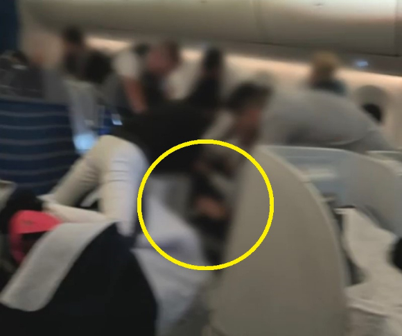 난동을 부리는 한국인 승객을 승무원과 다른 승객들이 제압하고 있다. [사진=YTN 뉴스 캡쳐]