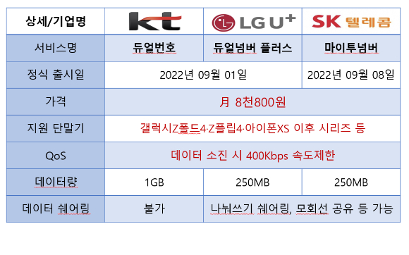 이통3사 e심 서비스 비교. [사진=안세준 기자]