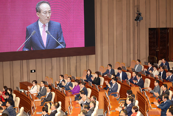 추경호 국민의힘 원내대표가 5일 오전 서울 여의도 국회에서 열린 제418회국회(정기회) 제3차 본회의에서 국정에 관한 교섭단체 대표연설을 하고 있다. [사진=뉴시스]